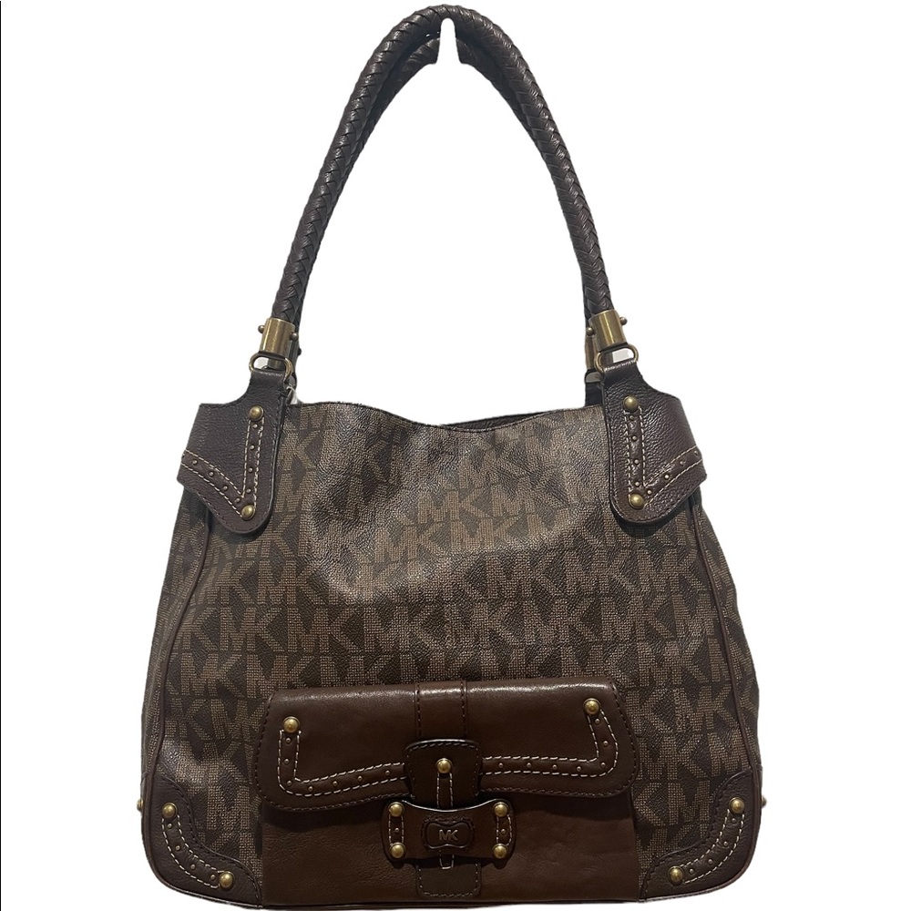 MICHAEL KORS Logo Leather Hobo with Braided Handles